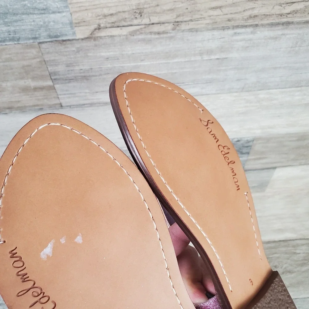 Sam Edelman Gigi Kid Thong Sandal Sz 3 Sparkling Pink Leather Slingback Open Toe